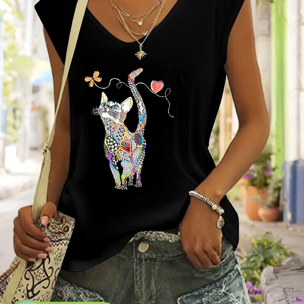 Ladies Spring and Summer Fashion Casual Sleeveless V-neck T-shirt S