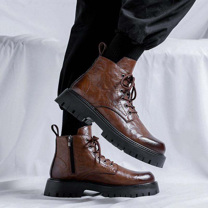 Martin Boots Men's New Casual British Style Trend Versatile Thick-soled Medium-top Black Locomotive Boots 6575-R