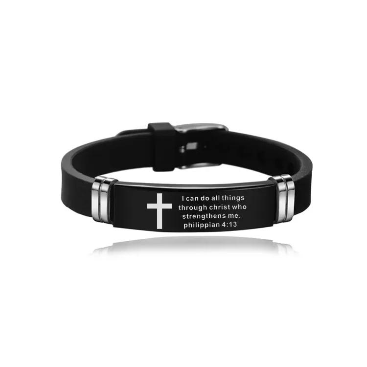 Cross Bible Christian Men Bracelet Adjustable Length Silicone Bangles Wristband Scripture Love Never Fails Male Jewelry