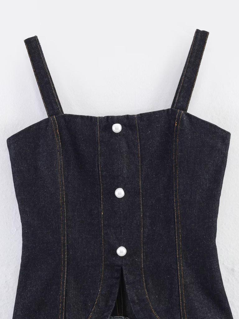 Damen Sommer 2026 Europäische & Amerikanische Mode Sexy Enganliegendes Jeans-Trägertop