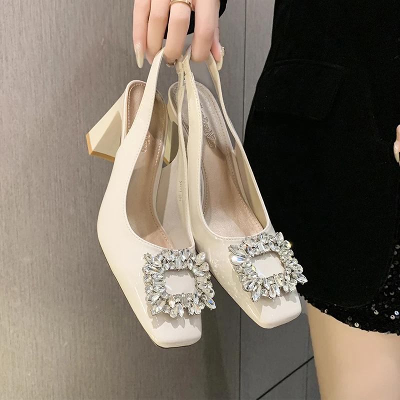 Ladies' High Heels With Square Buckle And Thick Heels, Square Toe And Shallow Mouth, Suitable For Skirts 2026 Sandalias De Mujer