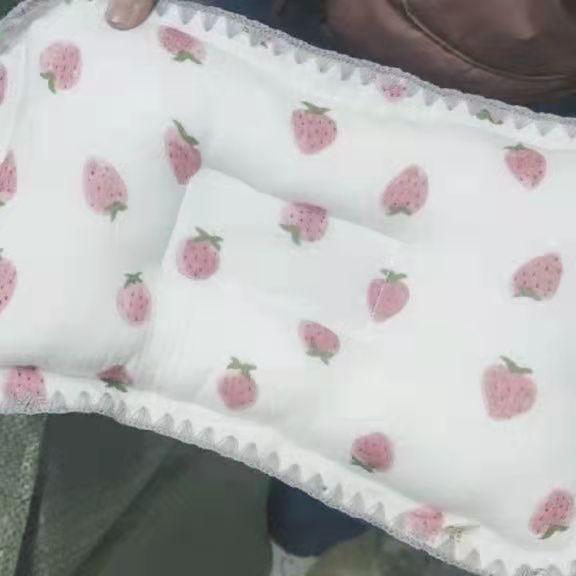 Baby Pillow Pure Cotton Gauze Baby Styling Pillow Lace Cotton Newborn Head Anti-Bias Head Correction Low Pillow 0-6