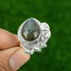 Natural Labradorite Cescent Moon Bezel Promise Birthday Ring 925 Sterling Silver