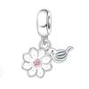 NEW Fine S925 Silver Pink Glass Flamingo Dangle Bead Pendat Fit Original  Bracelet Jewelry Shiny Colored Zircon Bird Charm