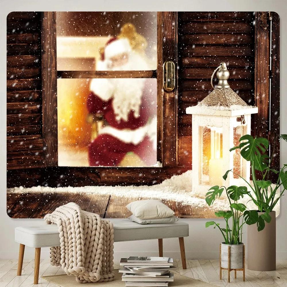 Christmas Window Scenery Home Living Room Bedroom Wall Decoration Tapestry