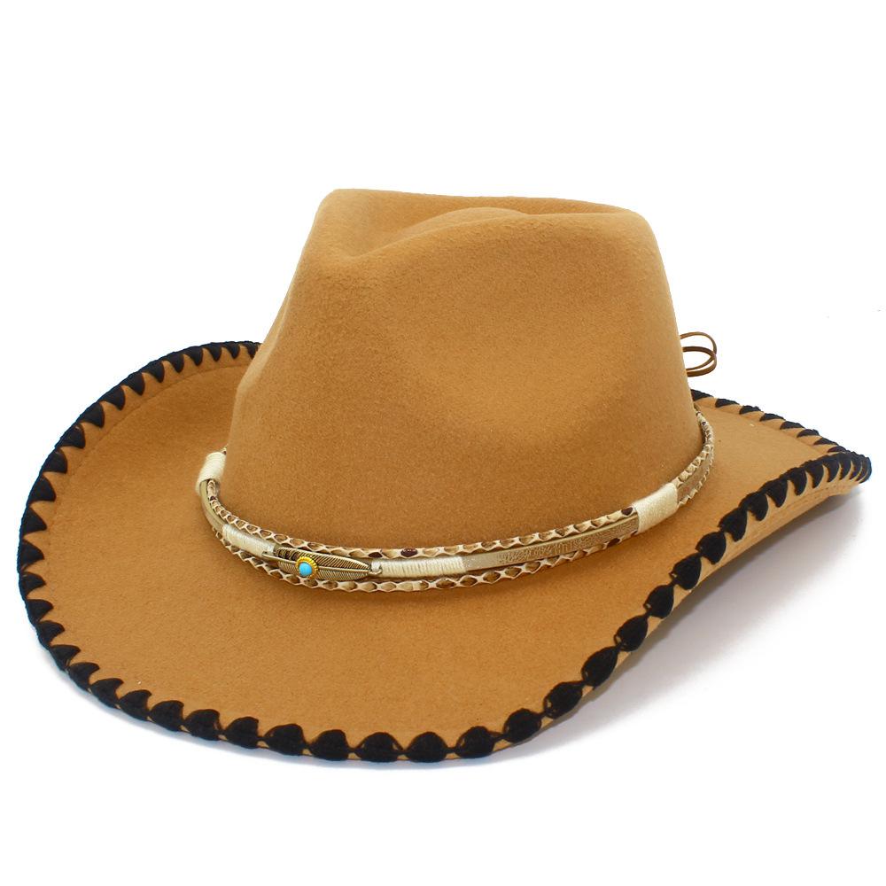 European and American style contrasting colors warped edge western cowboy hat big eaves thickened jazz hat popular top hat woolen hat