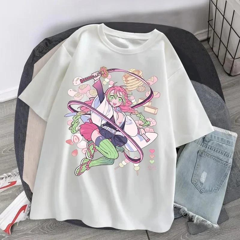 ZX Tee Printed Loose Tops Summer Black T-shirt Anime Cartoon T-shirt Female Demon Slayer Kanroji Mitsubishi Printed Clothes Fashion Y2K