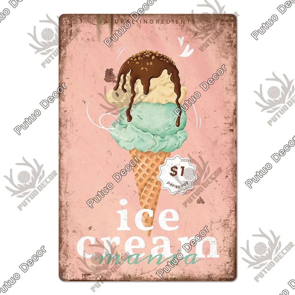 Summer Dessert Sign Vintage Tin Poster Metal Sign Metal Plate Retro Style Wall Decor Kitchen Cafe Home Decoration
