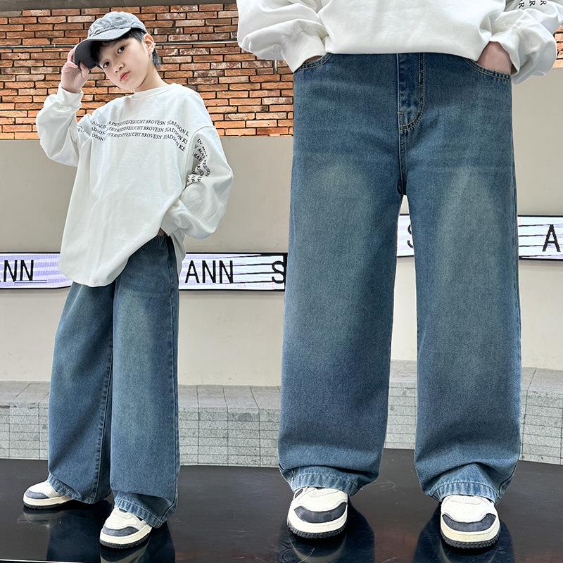 5-14Y Jungen Jeanshosen Frühling Kinder Weite Beine Gerade Hosen Herbst Locker Geschnitten Freizeit Hosen Kinder Trendige Jogginghosen