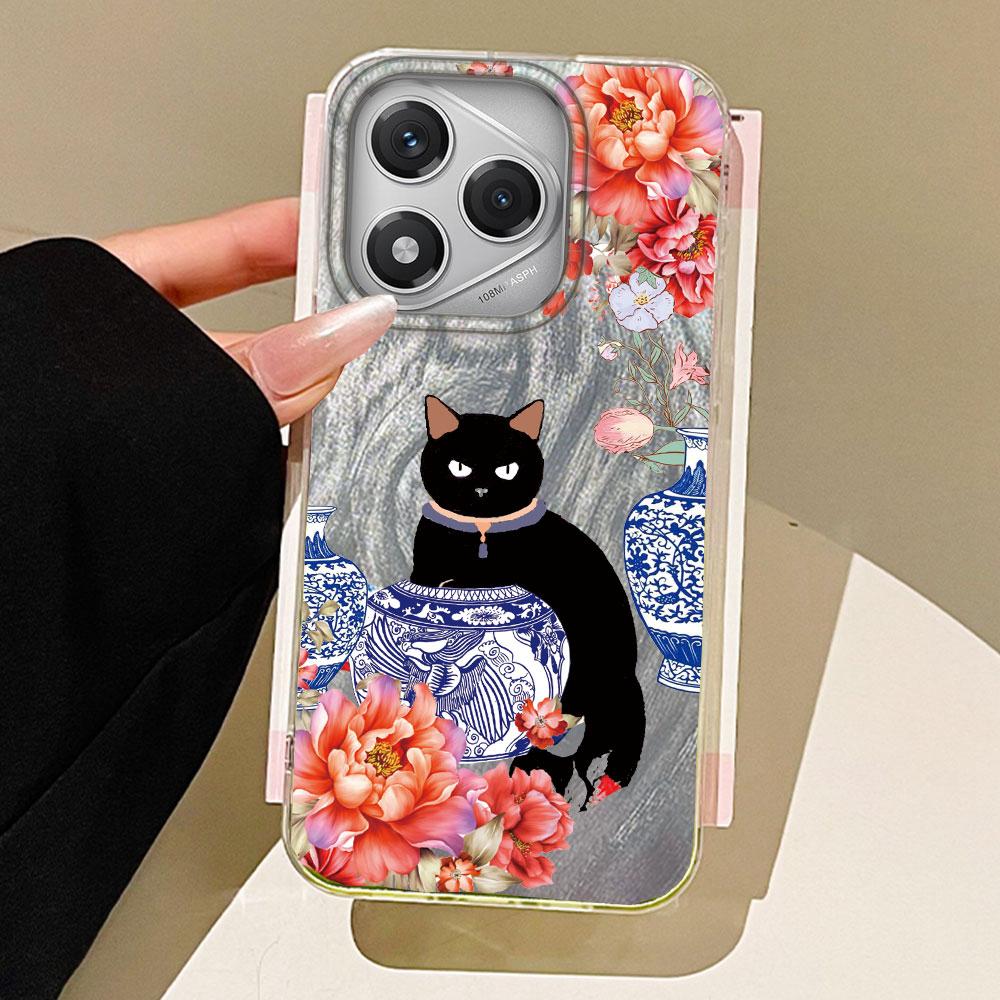 Luxury Black Cat Flower Phone Cases Phone Case for Honor 400 200 Pro Magic 7 5 Lite X9a X9c X8a X8b Shell Silicone Back Cover