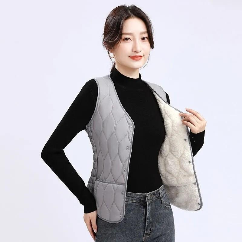 Women's Fall and Winter Sleeveless Slim Warm Vest Solid Color V-neck Single-breasted Multi-button Coat