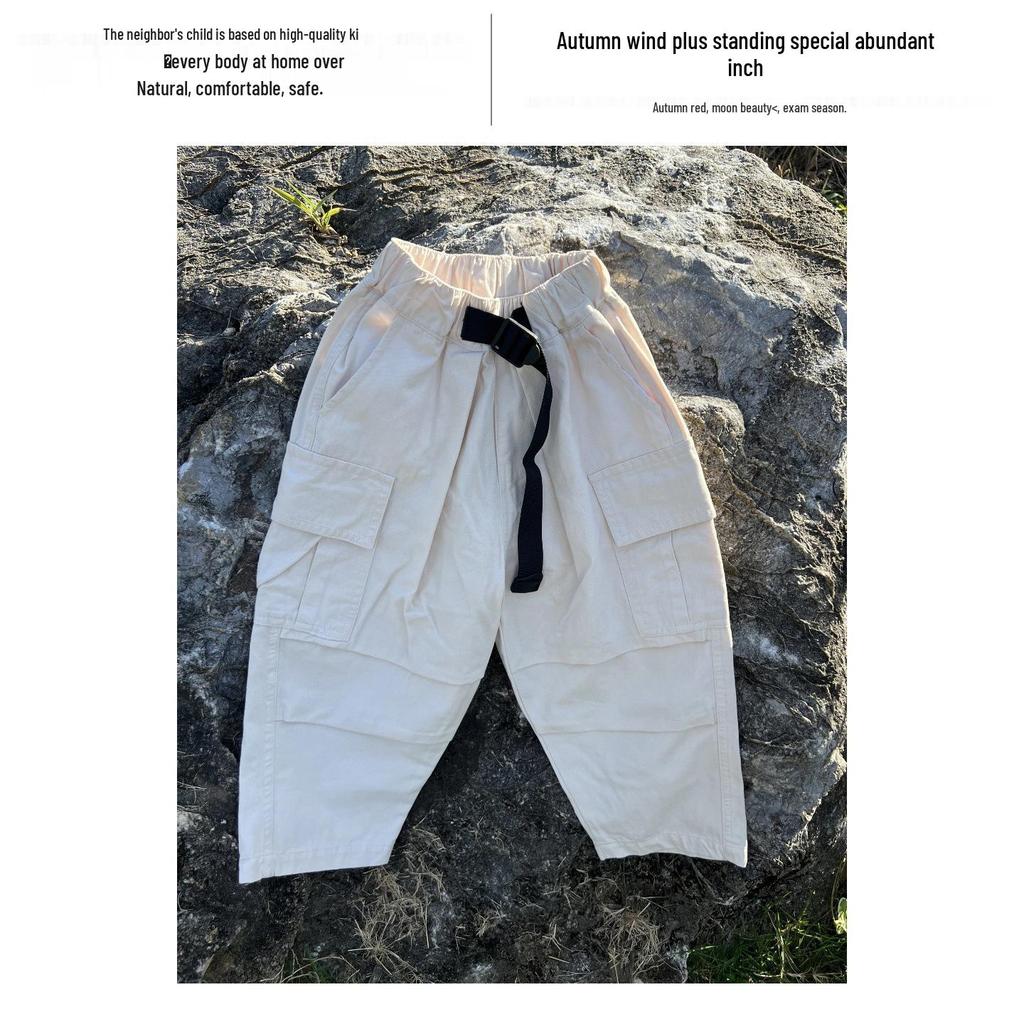 2025 Autumn Kids' Japanese Straight-Leg Loose Cotton Cargo Pants