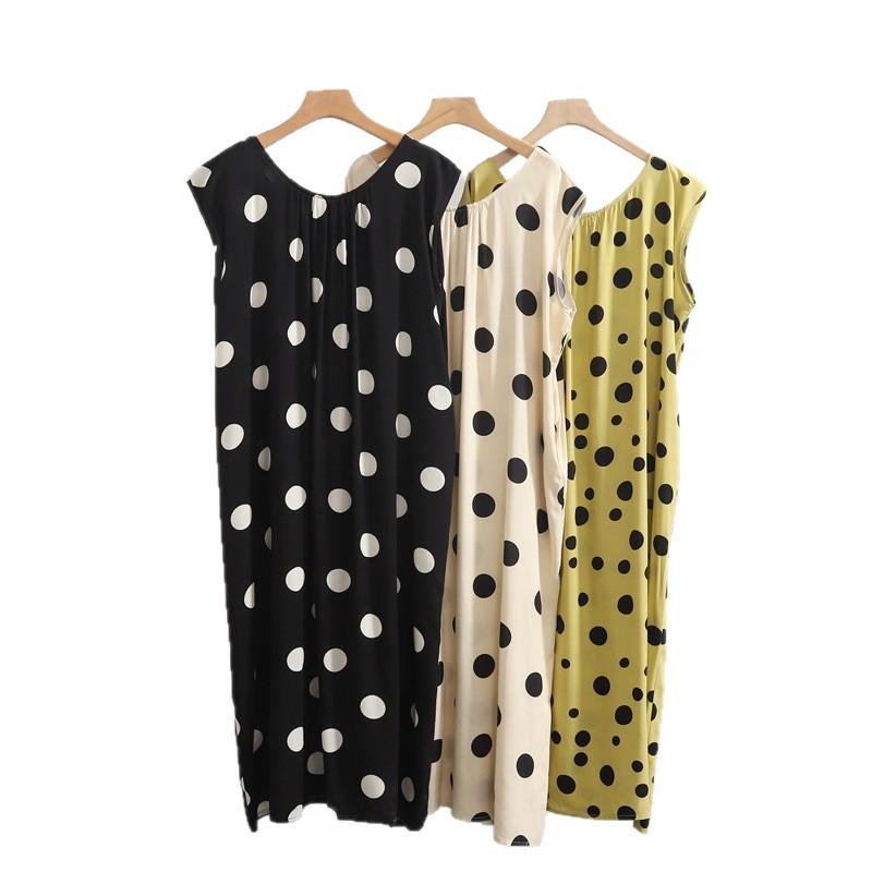A French Sleeveless Polka Dot Round-neck Dress for Girls, A Loose and Slimming Summer Style, A High-quality Vest Dress