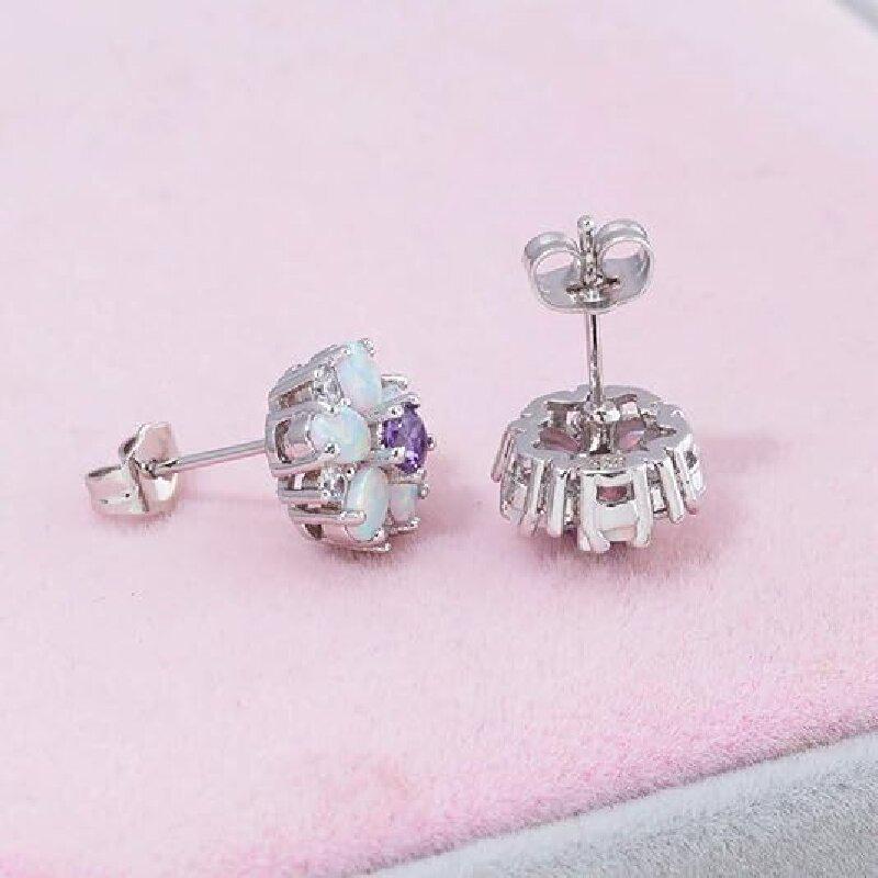 European Style Opal Flower Earrings - Australian Opal, Simple Design