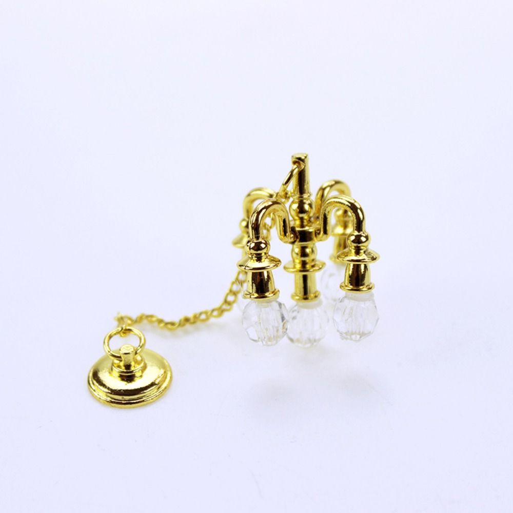 Playing Scene Mini Five-head Chandelier Gold/silver Ceiling Lamp Model  Doll House Accessories