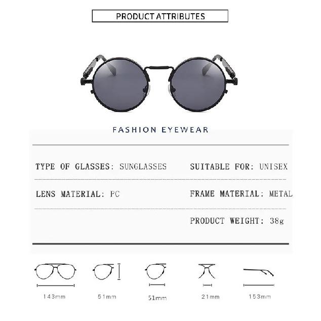 Lunettes de soleil Style Punk Vintage pour hommes et femmes, monture ronde en métal rétro, lunettes de mode Gafas sol mujer UV400