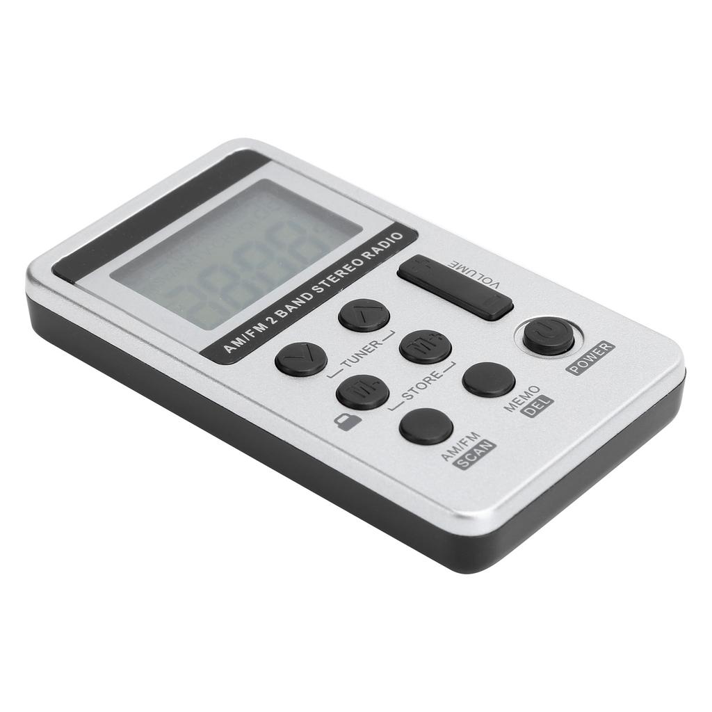 QQT103 Profesionální rádio Mini Přenosný FM AM Stereo Přijímač LCD Displej se Sluchátkem Stříbrný