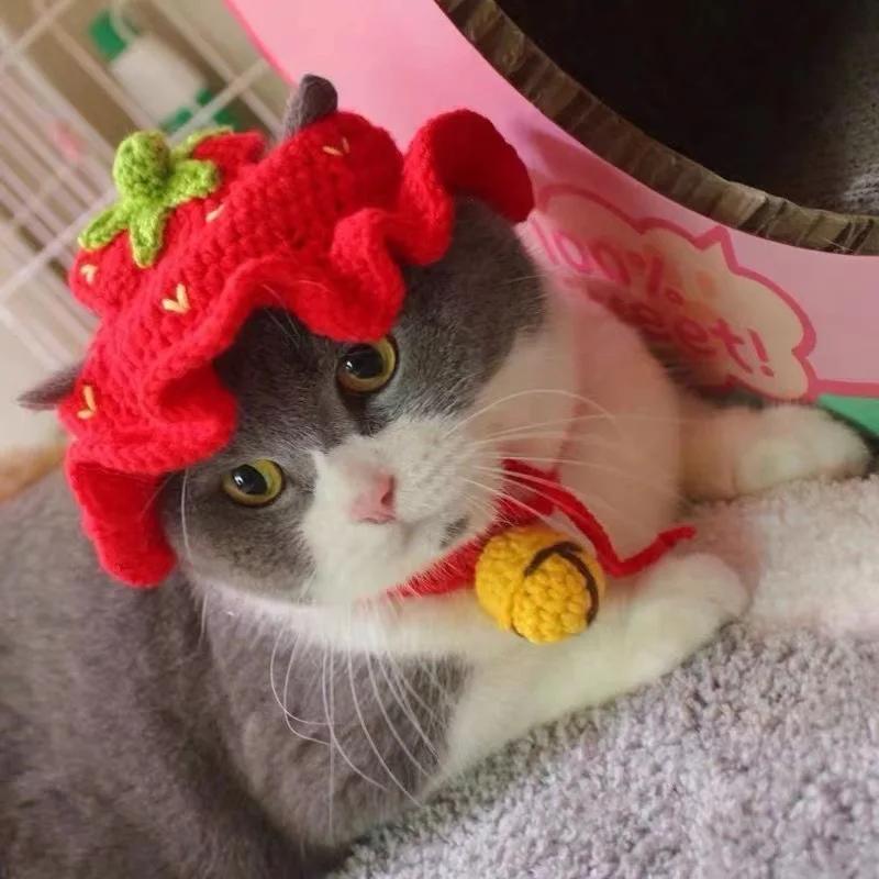 Autumn Winter Cat Hat Elastic Cute Refined Pet Hat Puppy Kittens Knitted Hat Party Photo Shoot Props Decoration Cat Accessories