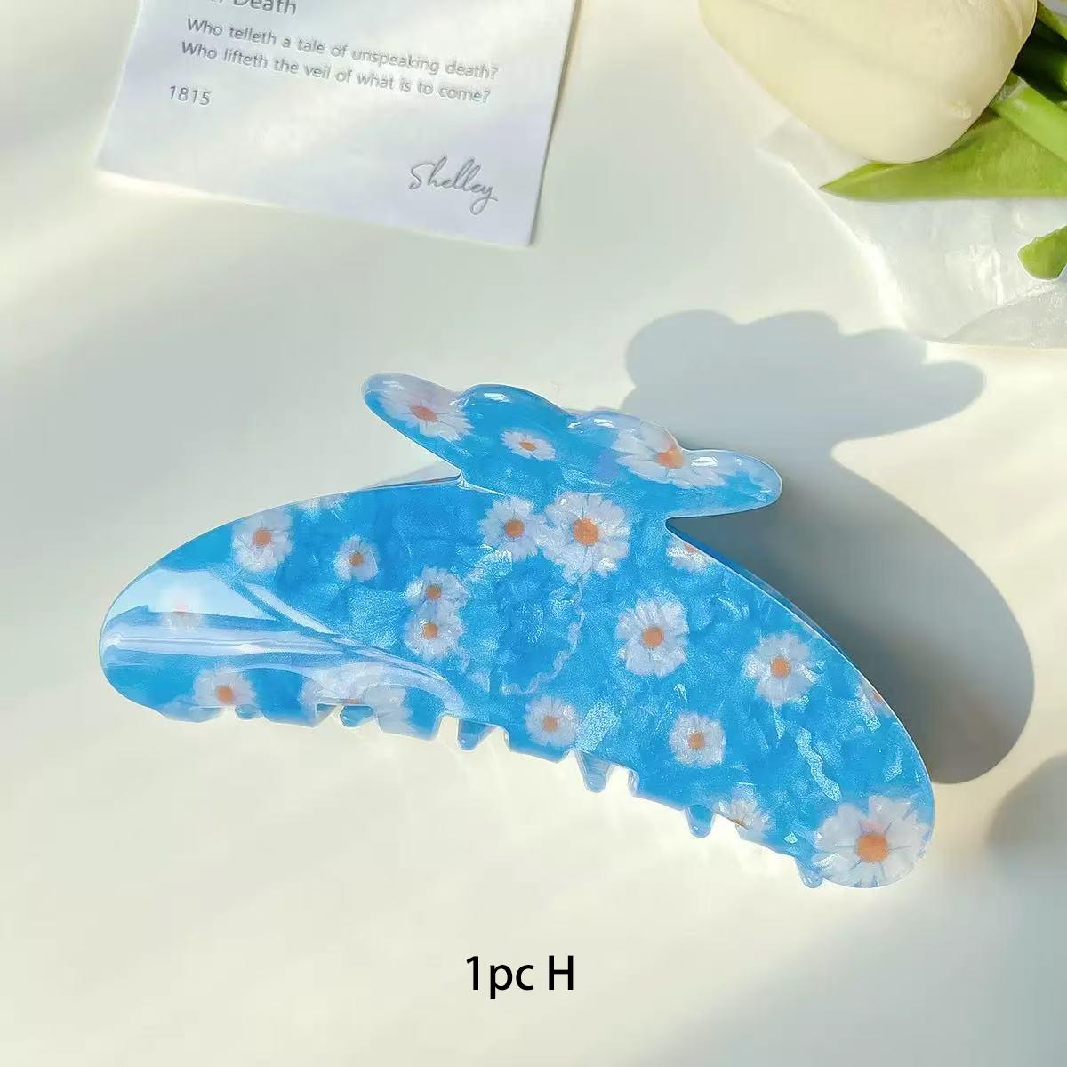 

1pc semi-round acrylic fruit floral print large hair clip, shark clip on the back of the head for early spring accessories