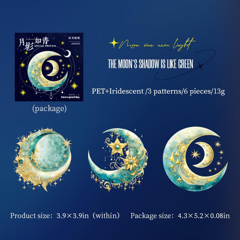 

6 pcs/pack Colours Moon series Stickers aesthetic Decorative DIY Diary Album Scrapbooking material Junk Journal Supplies