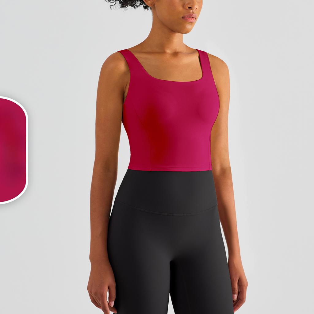 Women's Comfortable One Piece Fixed Cup Yoga Top Sleeveless Longline Sports Bra Wide Strap Yoga Camisole