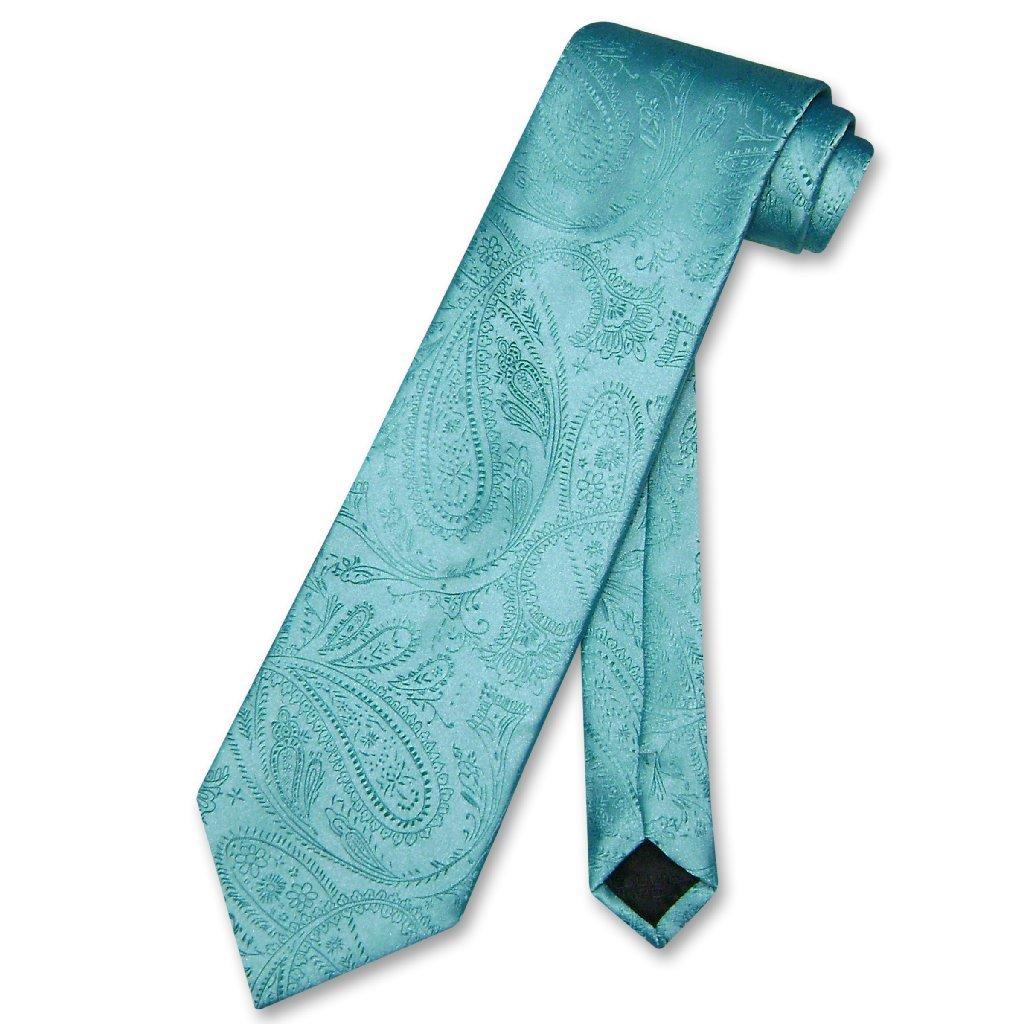 

Vesuvio Napoli Men s Tie, Solid Color with Paisley Design, Turquoise Blue