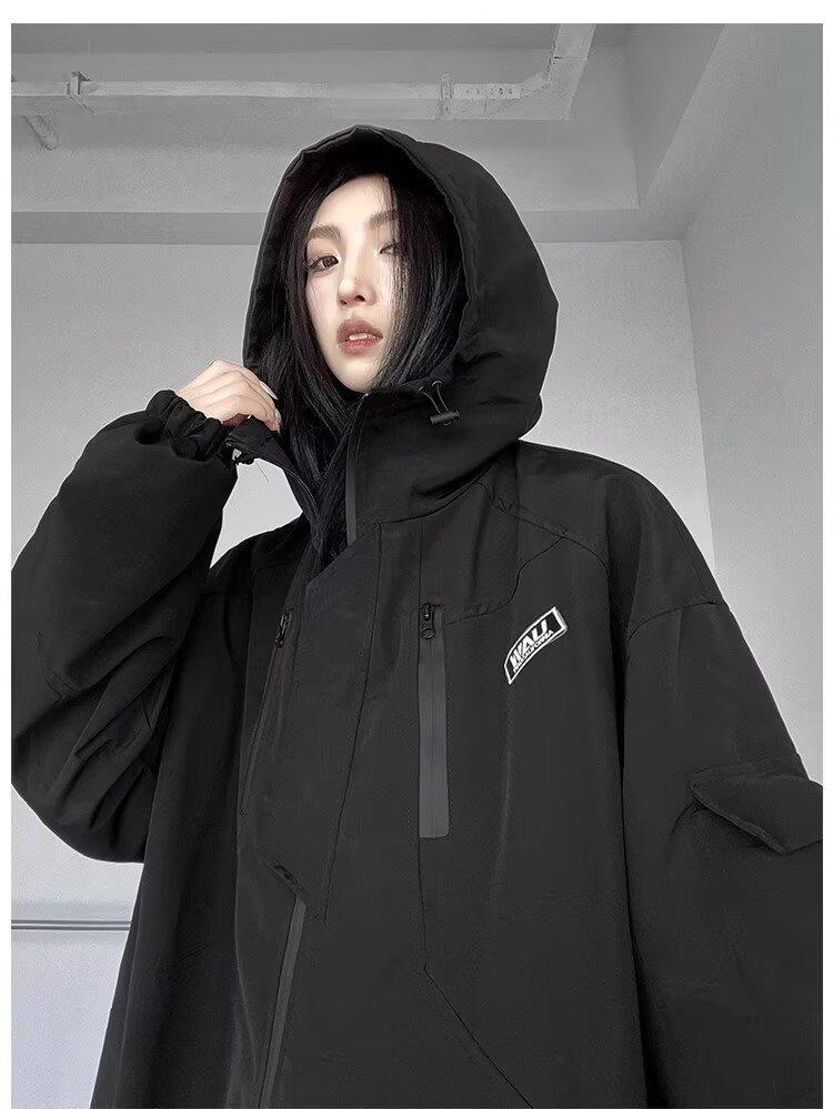 Modna męska kurtka z kapturem w stylu japońskim w jednolitym kolorze z nadrukowanymi literami