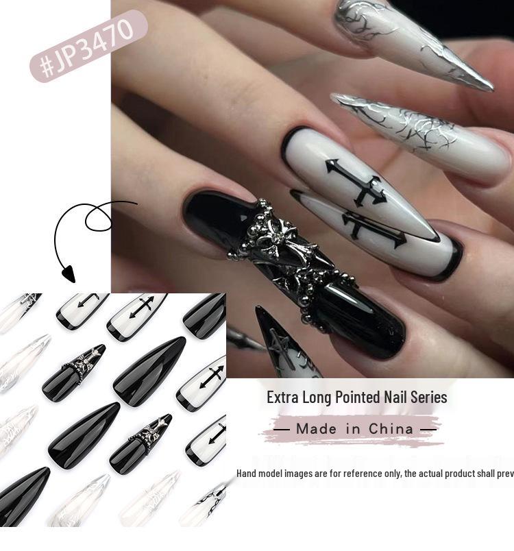 European & American Dark Cross French Manicure Press-On Nails