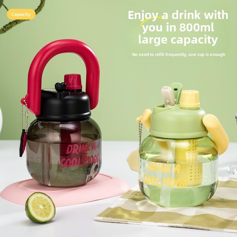 Kids Plastic Large Capacity Drinking Bottle With Straw For Outdoor Travel And School Use