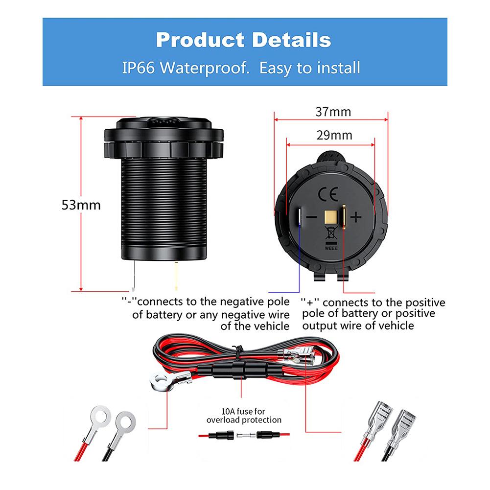 Adattatore Presa di Alimentazione Presa Accendisigari Adattatore Alimentazione Spina Impermeabile per Barca Marina Moto Camion Camper ATV