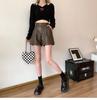 Kaffeefarbene PU-Leder High-Waist A-Linien-Shorts für Damen - Herbst/Winter Lässig Lockerer Schnitt, Hot Girl Stil, Bootcut-Hosen, Maillard-inspiriert.