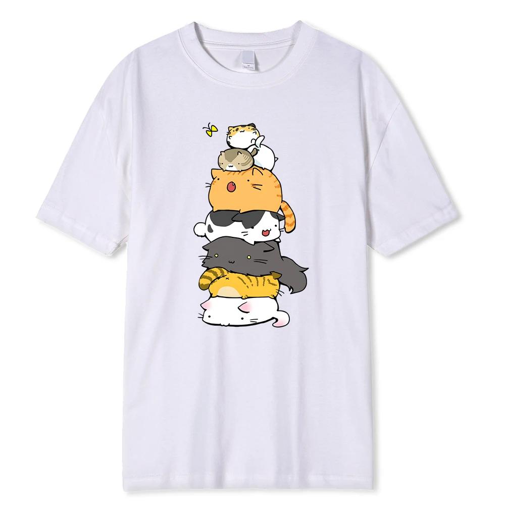 

Stack of Cute Cats Graphic Print Unisexs Oversized Cotton TShirt Loose Summer Breathable Crewneck Tee S
