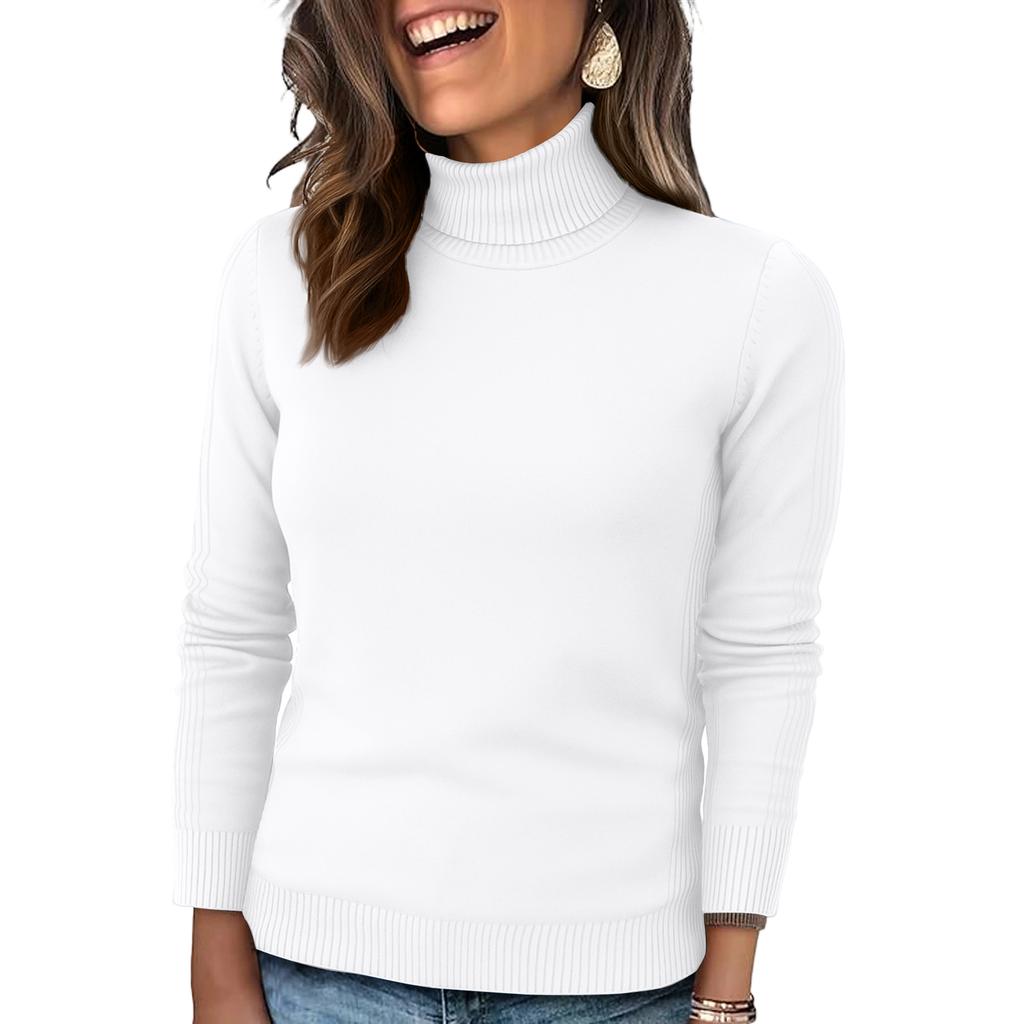 Women's Knitted Solid Color Long Sleeved High Neck Pullover Top