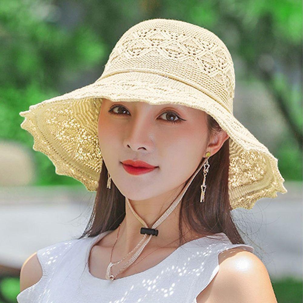 

Wide Brim Sun Hat Bowknot Panama Cap Breathable Straw Hat Women бежевий