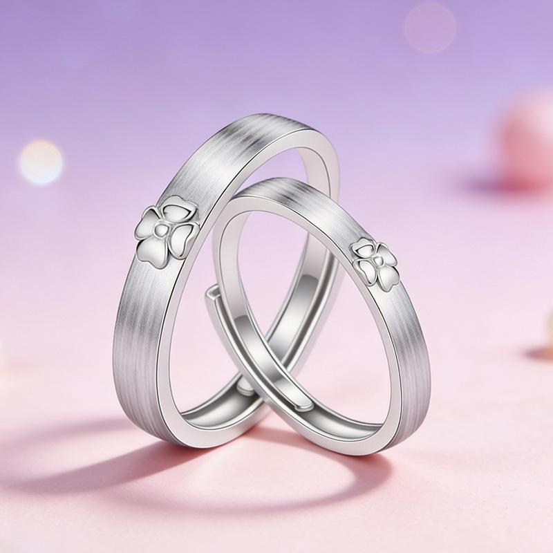 925 Sterling Silver Jewelry Simple Flower Plants Couple's Finger Rings for Women Wedding Party Jewelry for Girls Friend Gift