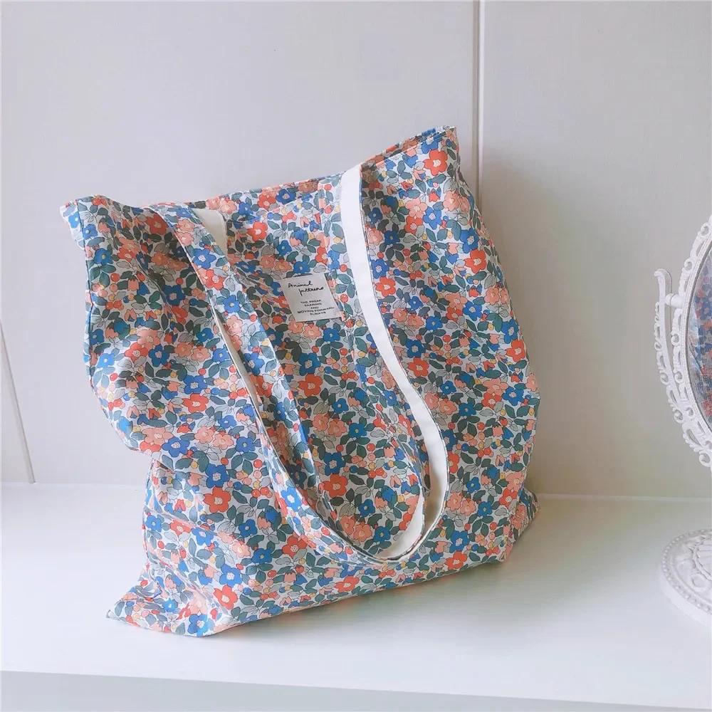 Baumwollblumen Damen Einzel-Umhängetasche Büchertasche Retro Große Kapazität Damen Mädchen Mode Canvas Handtasche Shopper Taschen