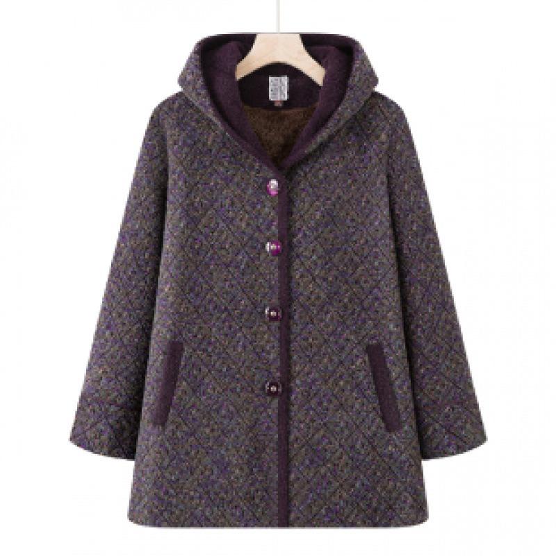 

Winter velvet thickened hooded jacket long padded jacket medium women s noble woolen top 5XL [recommended 150-80kg] темно-фиолетового