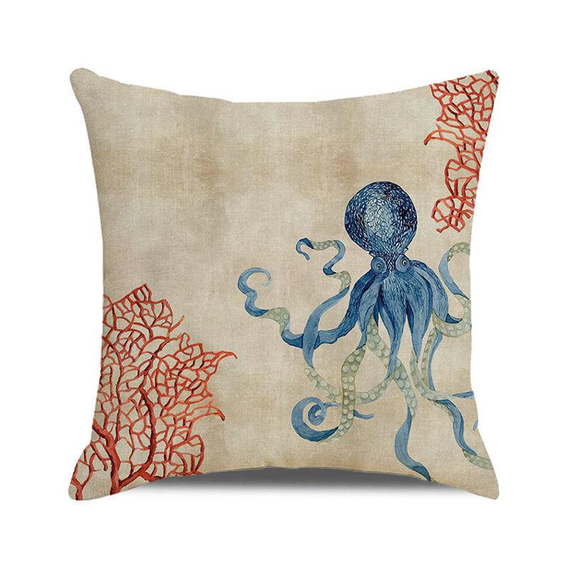 Watercolor Painting of Coral Marine Creatures Digital Printing Short Plush Pillow Covers for Car Sofa Office Cushion Cover