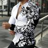 Men's Slim Fit Lapel Long Sleeved Shirt, Navy Style Boat Anchor Wave Print, Outdoor Casual Men's Top