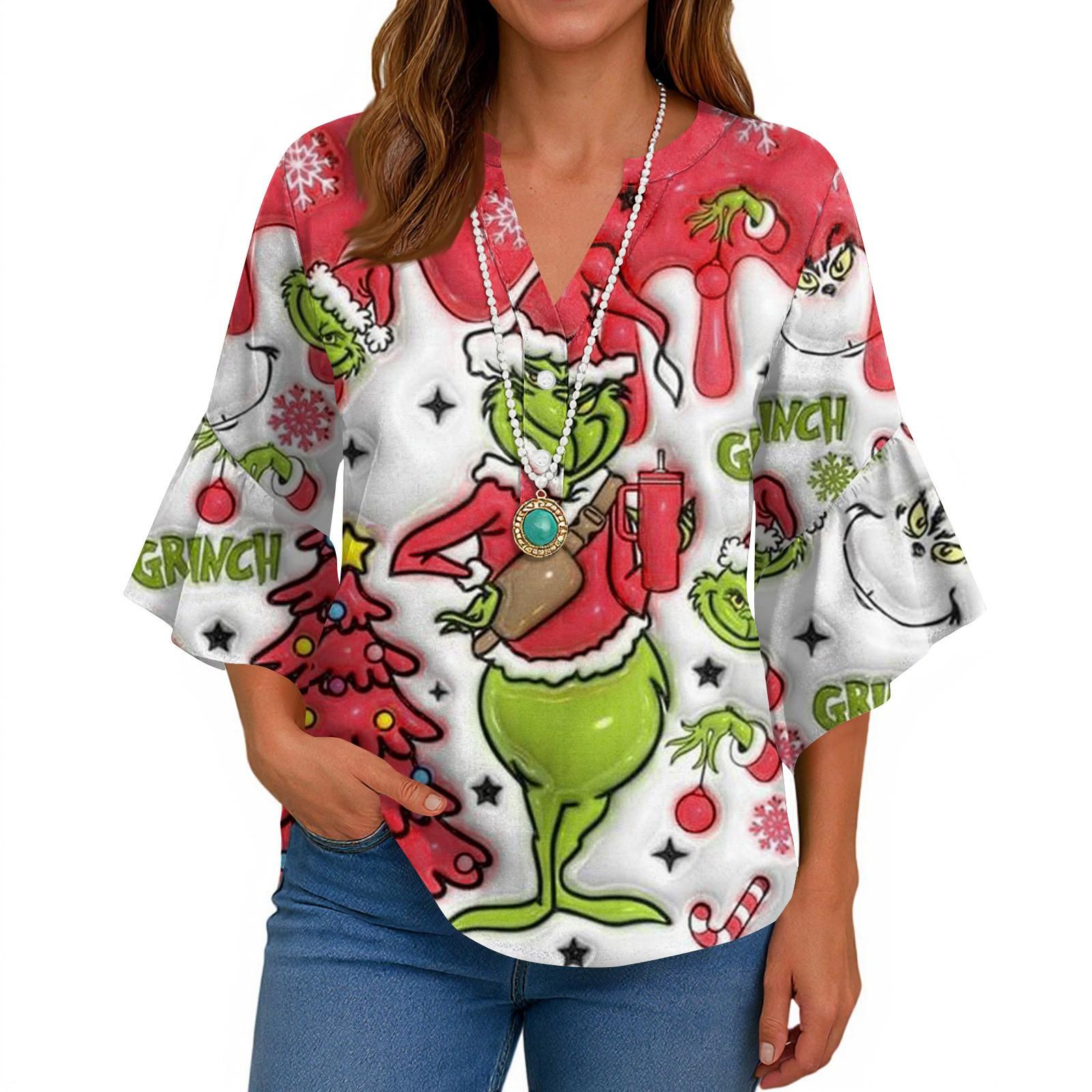 

Рубашки с рукавами 3/4 для женщин, симпатичные футболки с графическим принтом, блузки, повседневные, больших размеров, базовые топы с оборками на рукавах, пуловеры XL красный