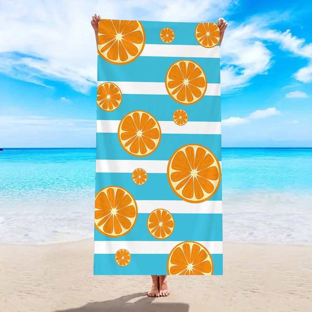 1pc Colorful Striped Lemon Beach Towel, Ultra-fine Fiber Quick Drying Absorbent Bath Towel, Swimming Multifunctional Beach Towel