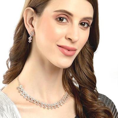 Women American Diamond Studded Necklace With Earring Detailing Jewellery Set For Women and Girl