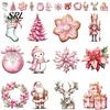 Christmas Gift Tags 12/24/36Pcs Pink Wooden Ornaments Set, Snowman Santa Hanging Decors, Xtmas Hanigings with Ropes for Tree Home Decor Party Supplies