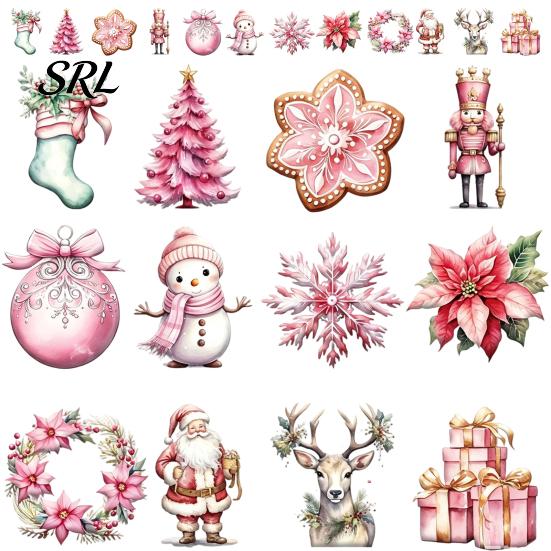 Christmas Gift Tags 12/24/36Pcs Pink Wooden Ornaments Set, Snowman Santa Hanging Decors, Xtmas Hanigings with Ropes for Tree Home Decor Party Supplies