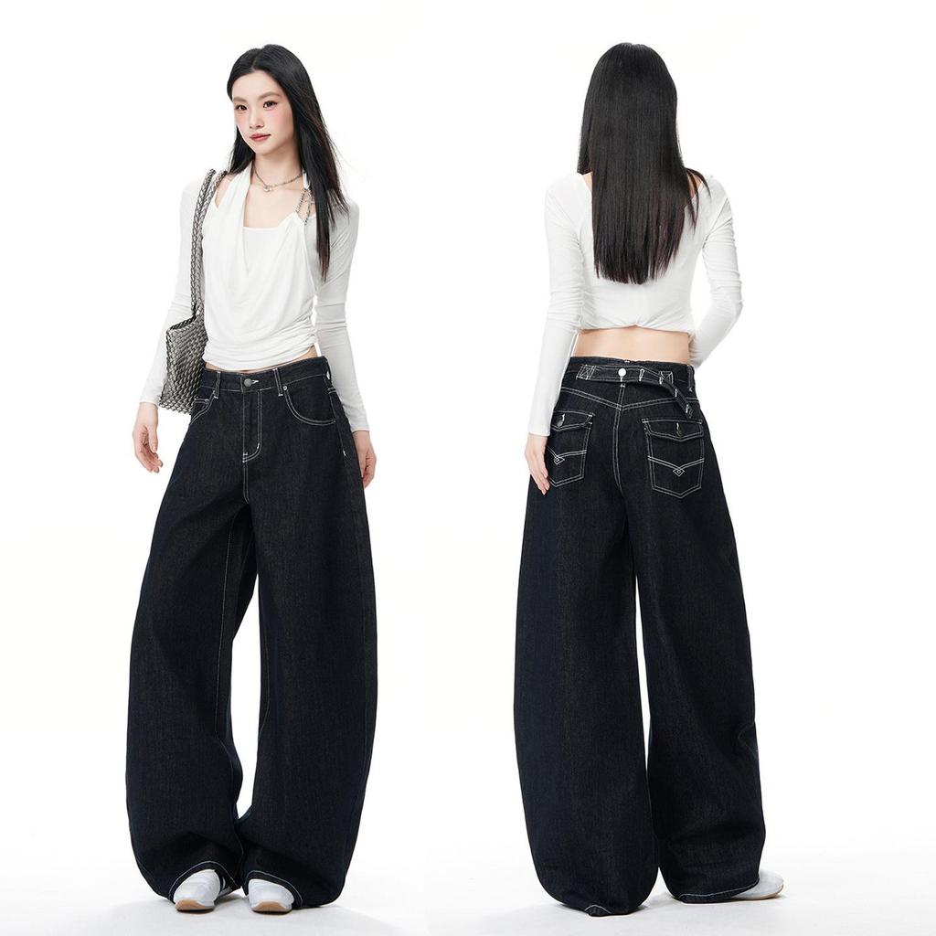 Women's Non-Sticky Wide-Leg Jeans: Spring Loose, Curved Style, Slim-Fit Pants