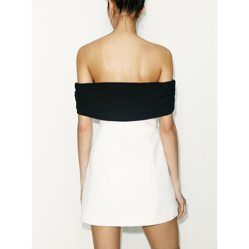 Summer New Women Clothes off-the-Shoulder Straight Tie Lining Contrast Color Patchwork Short Tube Top Dress 2663777