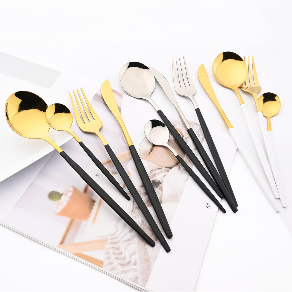 Jankng Western 30Pcs Dinnerware Knife Fork Spoons Chopsticks Cutlery Set High Quality Stainless Steel Set Kitchen Tableware Set