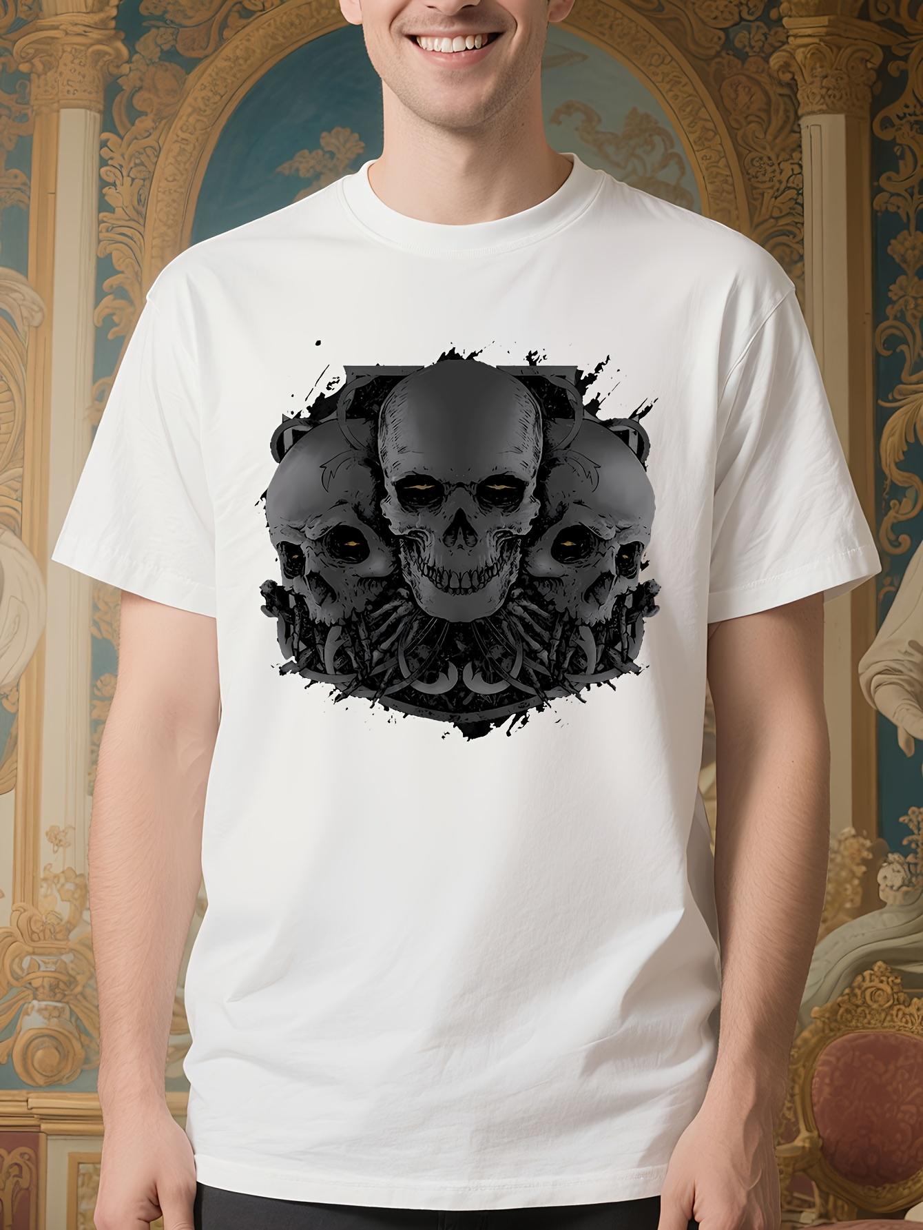 Heavy Metal Gothic Tshirt - White Crewneck Tee with Black... S