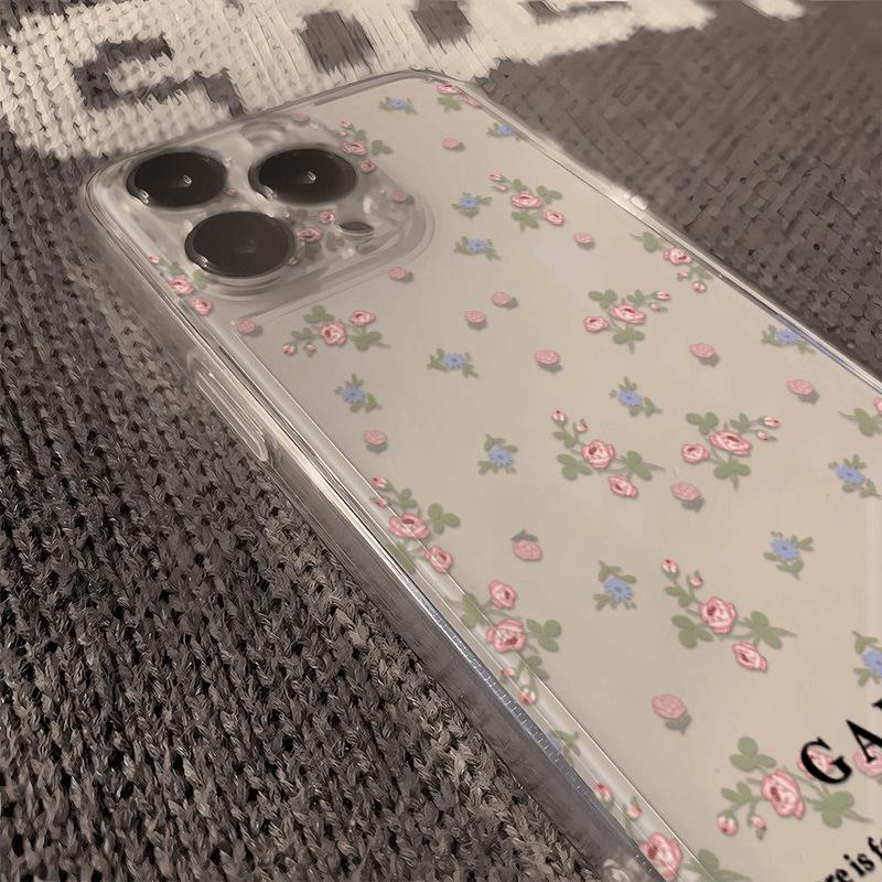 Fresh English blue pink floral iPhone17Promax mobile phone case for Apple 16promax space case 15