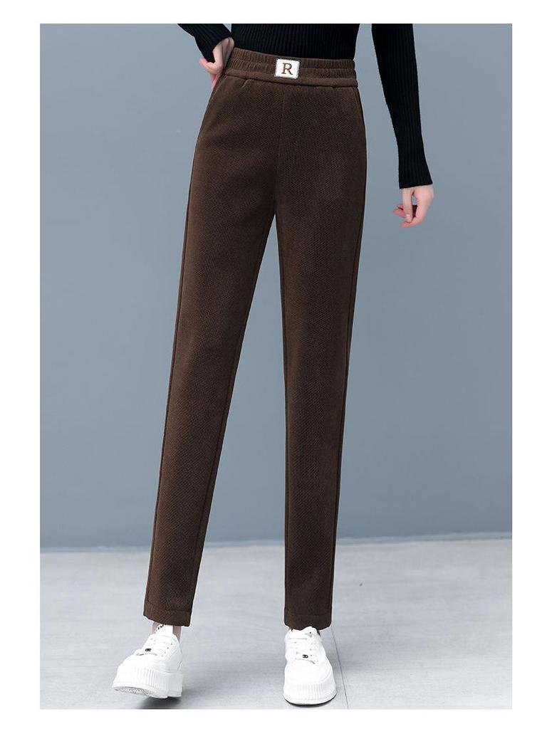 Pantalon Harem Slim Amincissant Taille Haute pour Femme en Coton Européen et Velours Arctique - Collection Automne/Hiver 2022